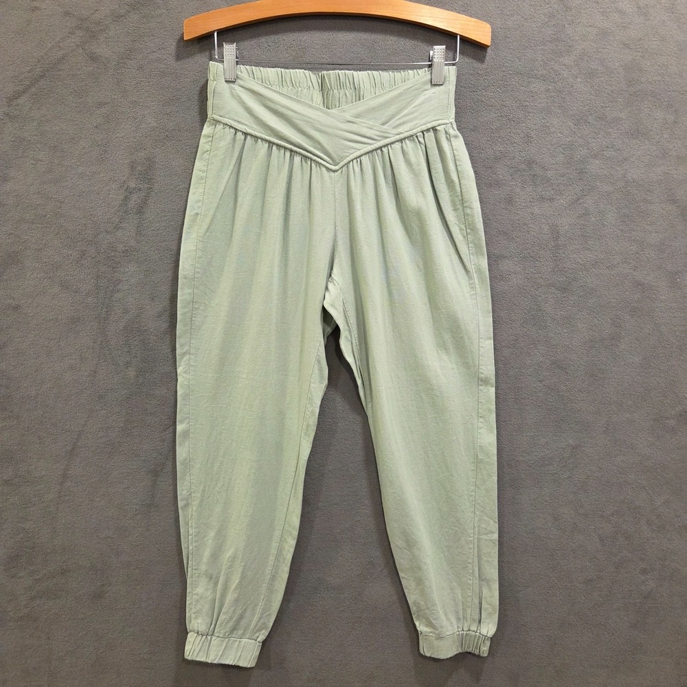 Ban Jara Linen Blend‎ Pull On Pants Womens Size Small Green Elastic Casual Comfy